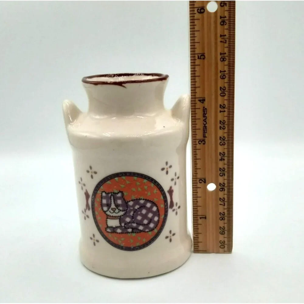 Milk Jug Vintage Vase Jar 4.5 inch Ceramic Farmhouse Country Charm Happy Cat